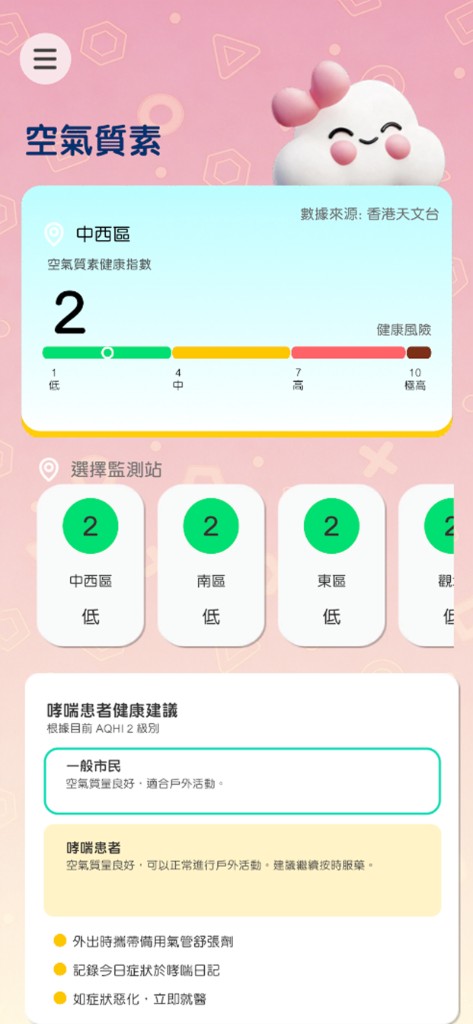 空氣質素 — 監測站與哮喘患者健康建議